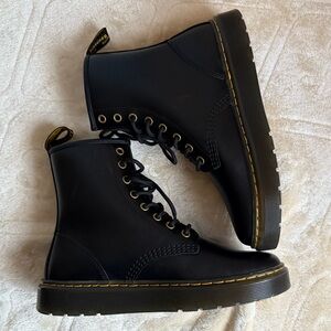 Dr. Martens Zavala Black Leather Combat Boots Size Women 8 / Men 7